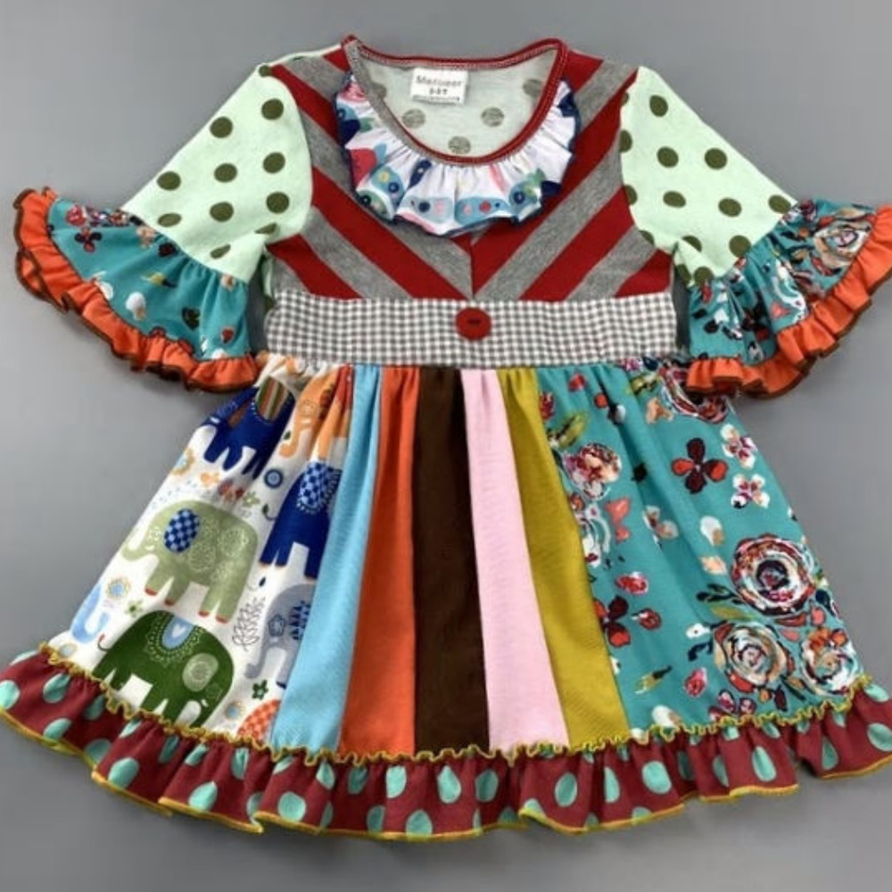 Boutique Multi Print Short Sleeve Ruffle Dress